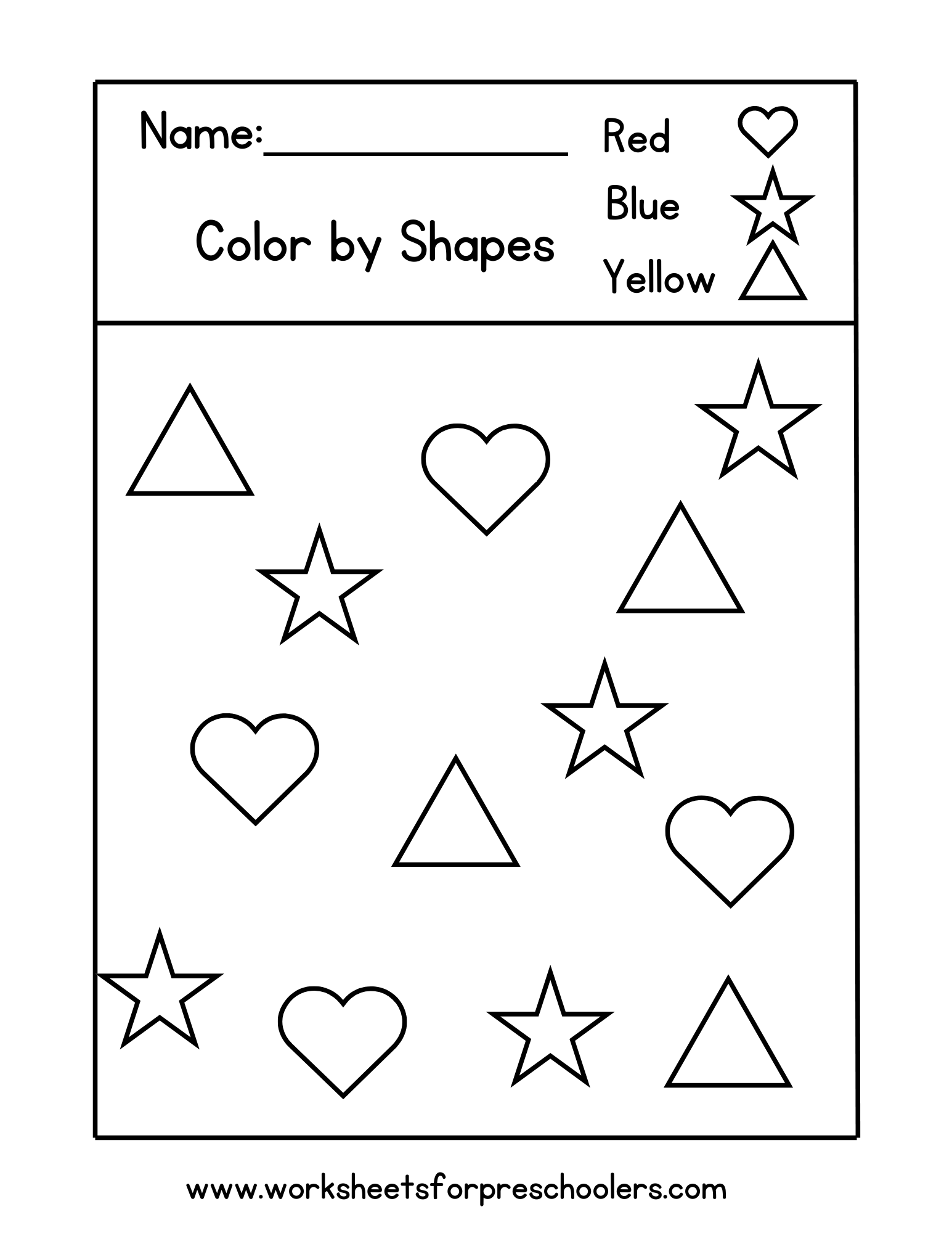 Hearts Stars Triangles Worksheet for Preschool