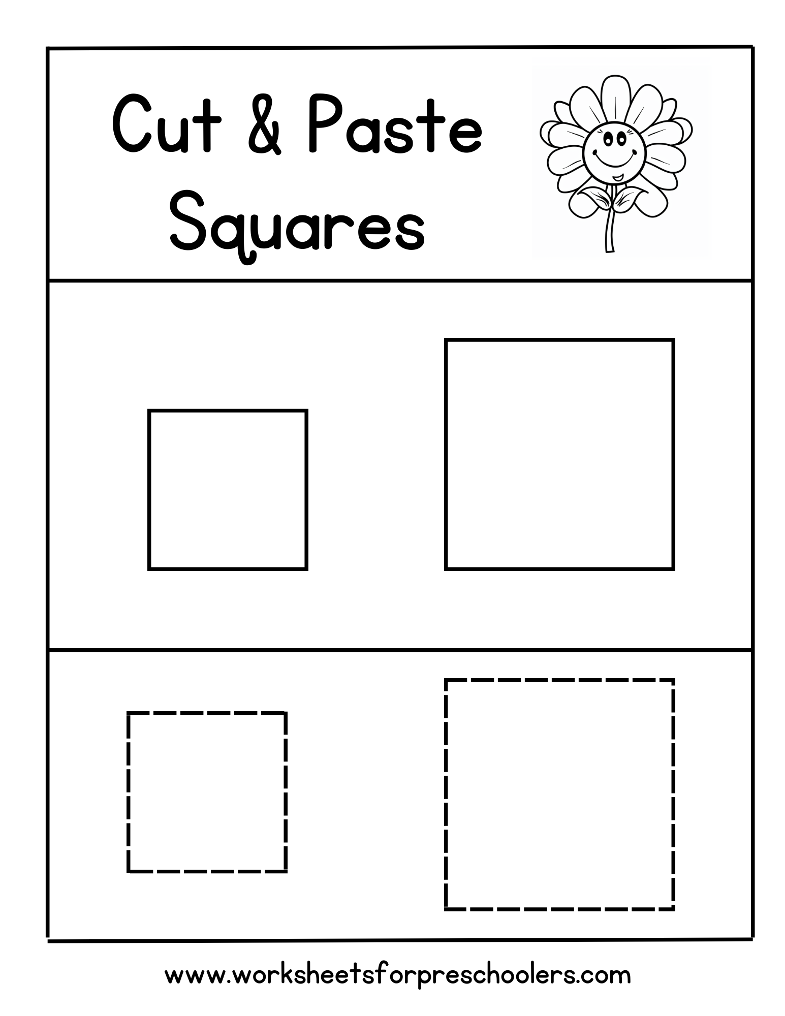 Cut and Paste Square Shapes Worksheets for Preschool