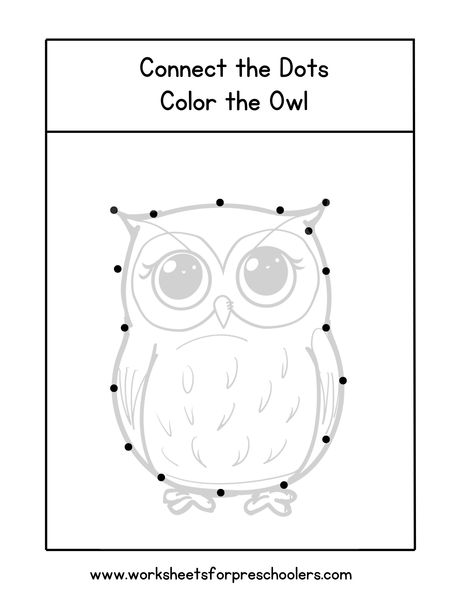 Connect the Dots Owl Worksheet for Preschoolers