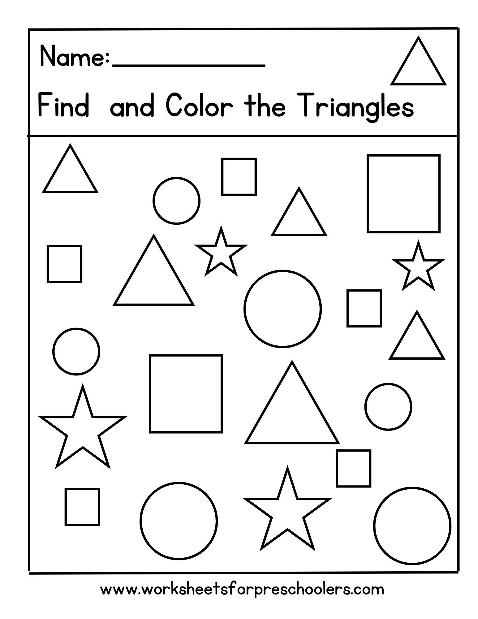 Preschool Find and Color the Triangle Shape Activity Worksheet