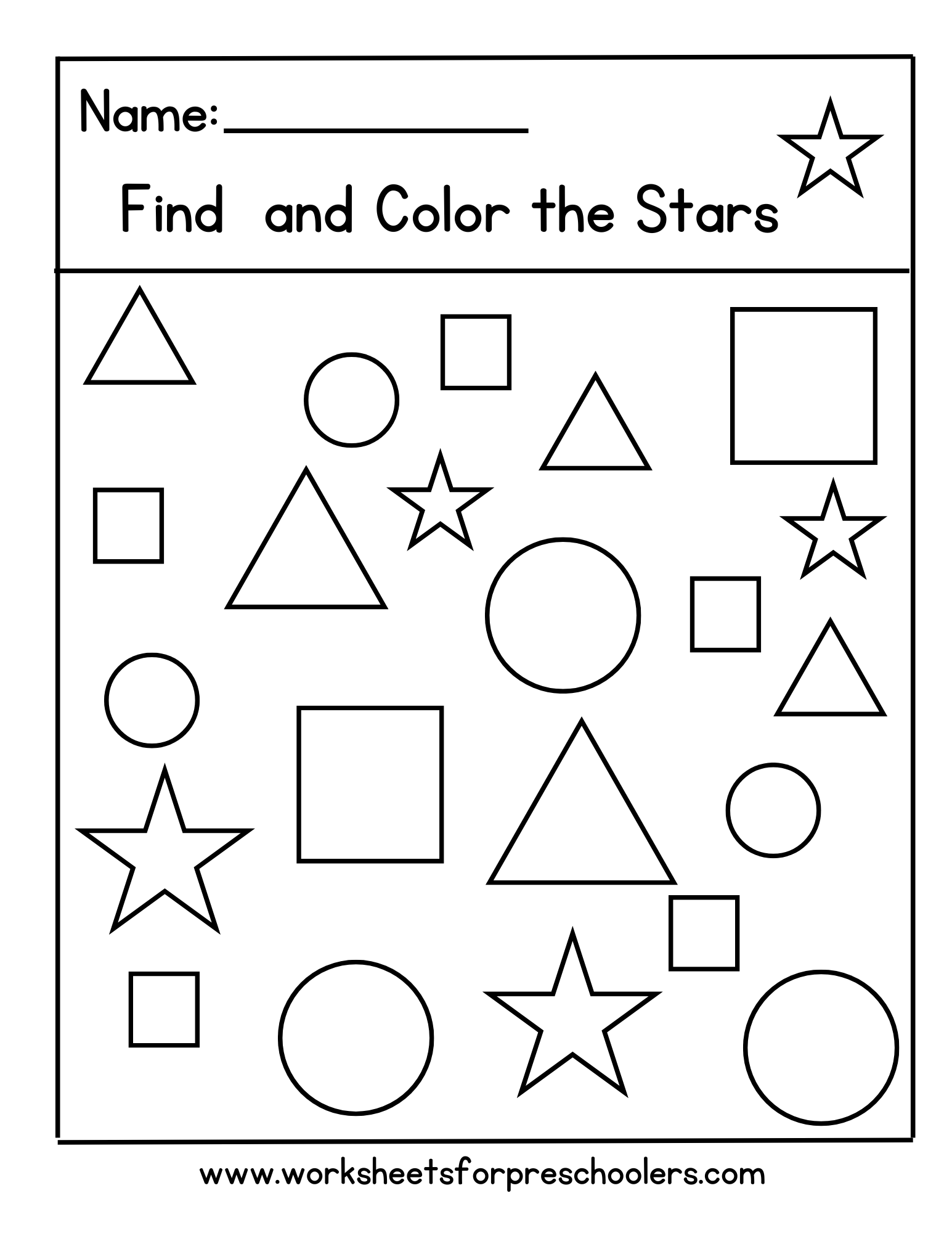 Preschool Find and Color the Star Shape Activity Worksheet