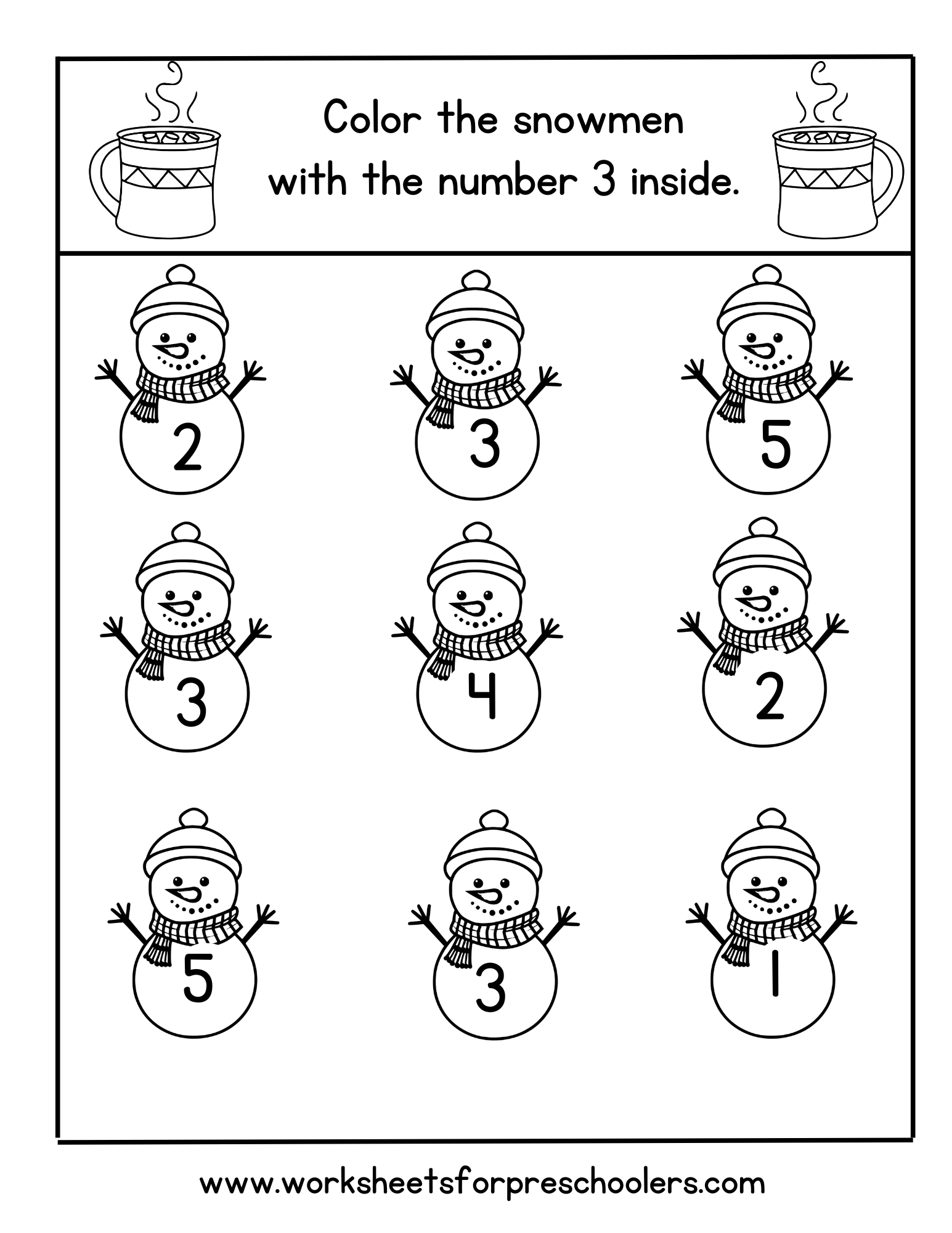 Snowman Number 3 Activity Worksheet