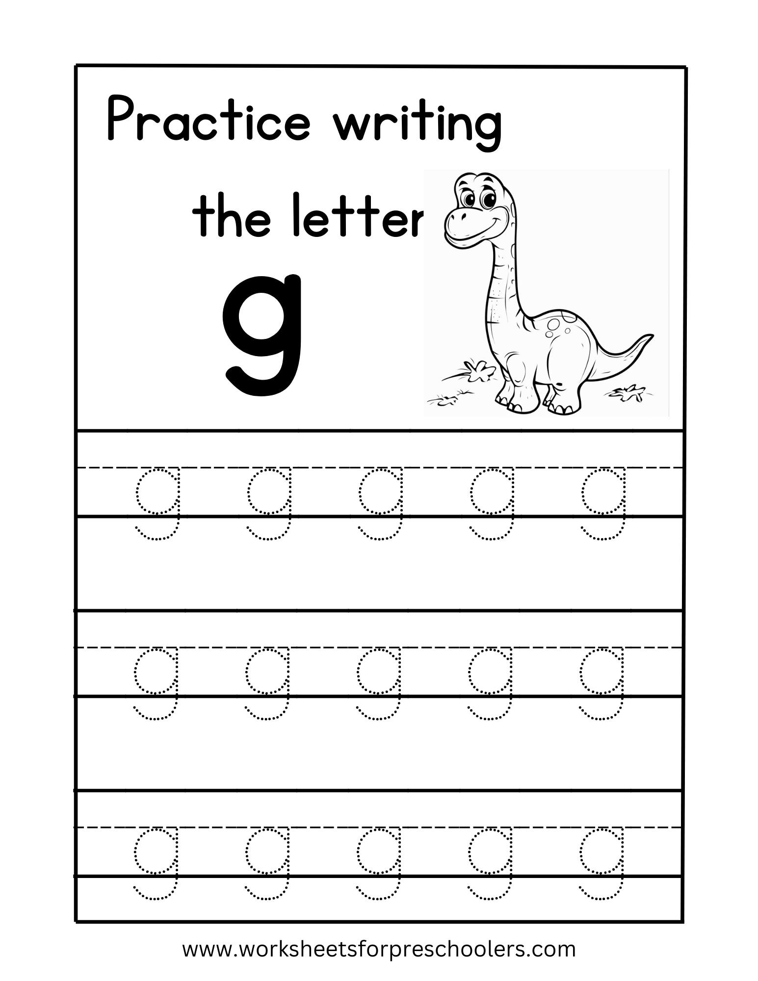 Tracing Lowercase Letter g Worksheet Preschool