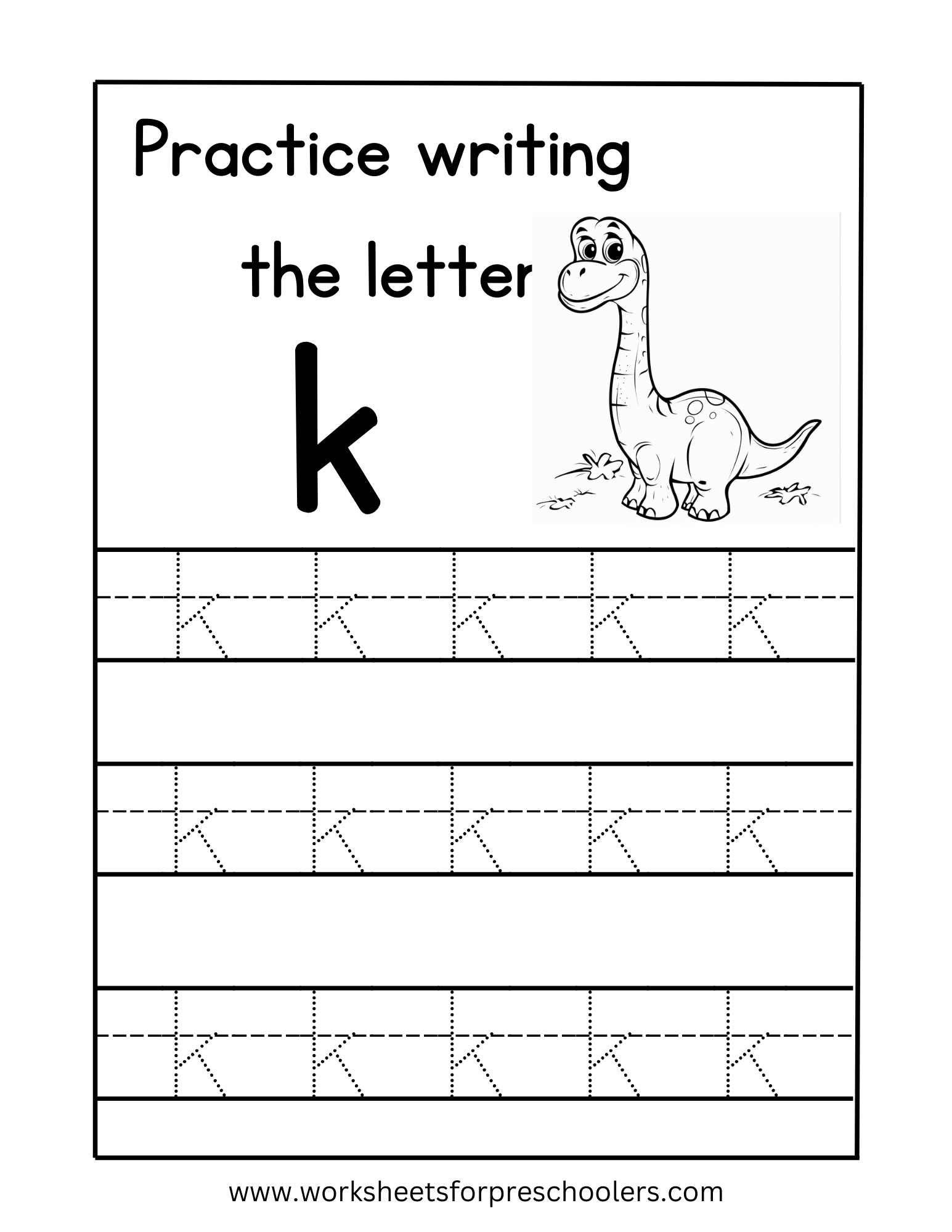 Tracing Lowercase Letter K Worksheet Preschool