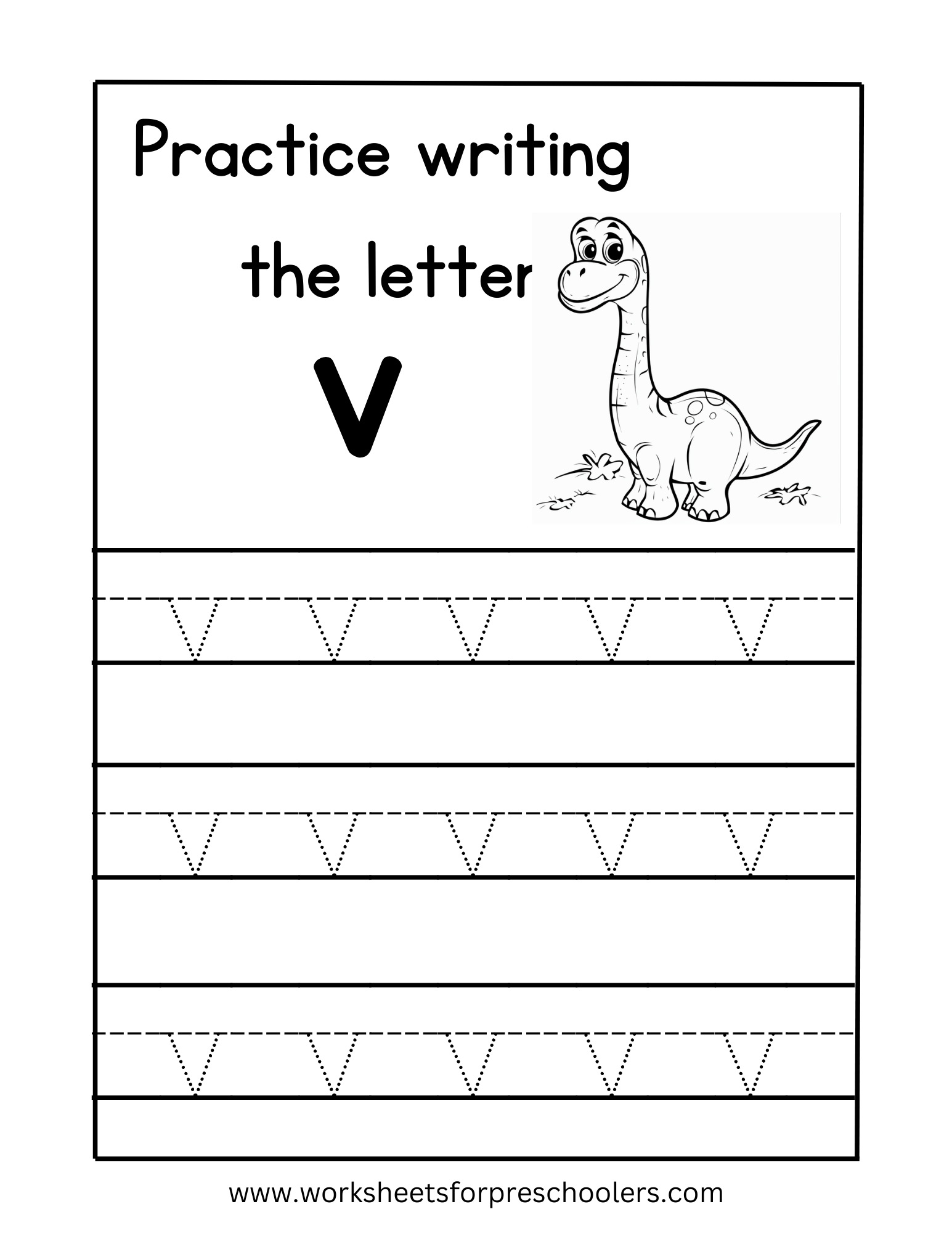 Tracing Lowercase Letter v Worksheet Preschool