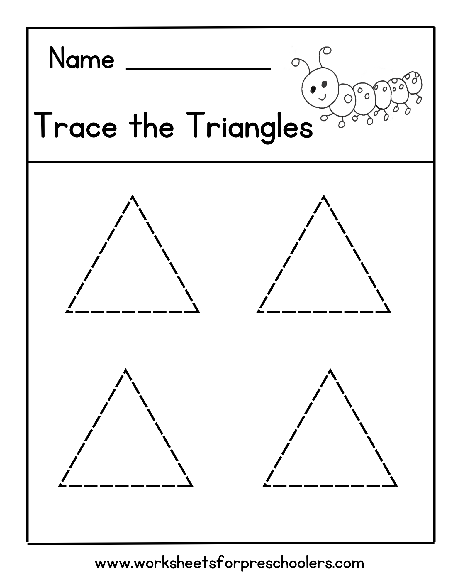 Preschool Triangle Shape Tracing Worksheet Caterpillar