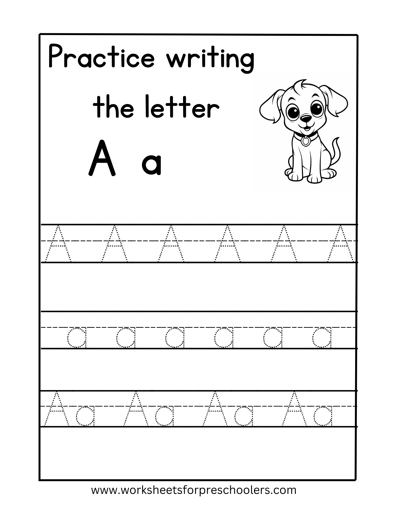 Tracing Uppercase and Lowercase Letter A Worksheet