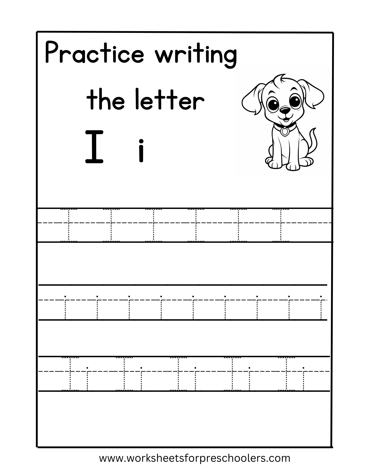 Tracing Uppercase and Lowercase Letter I Worksheet