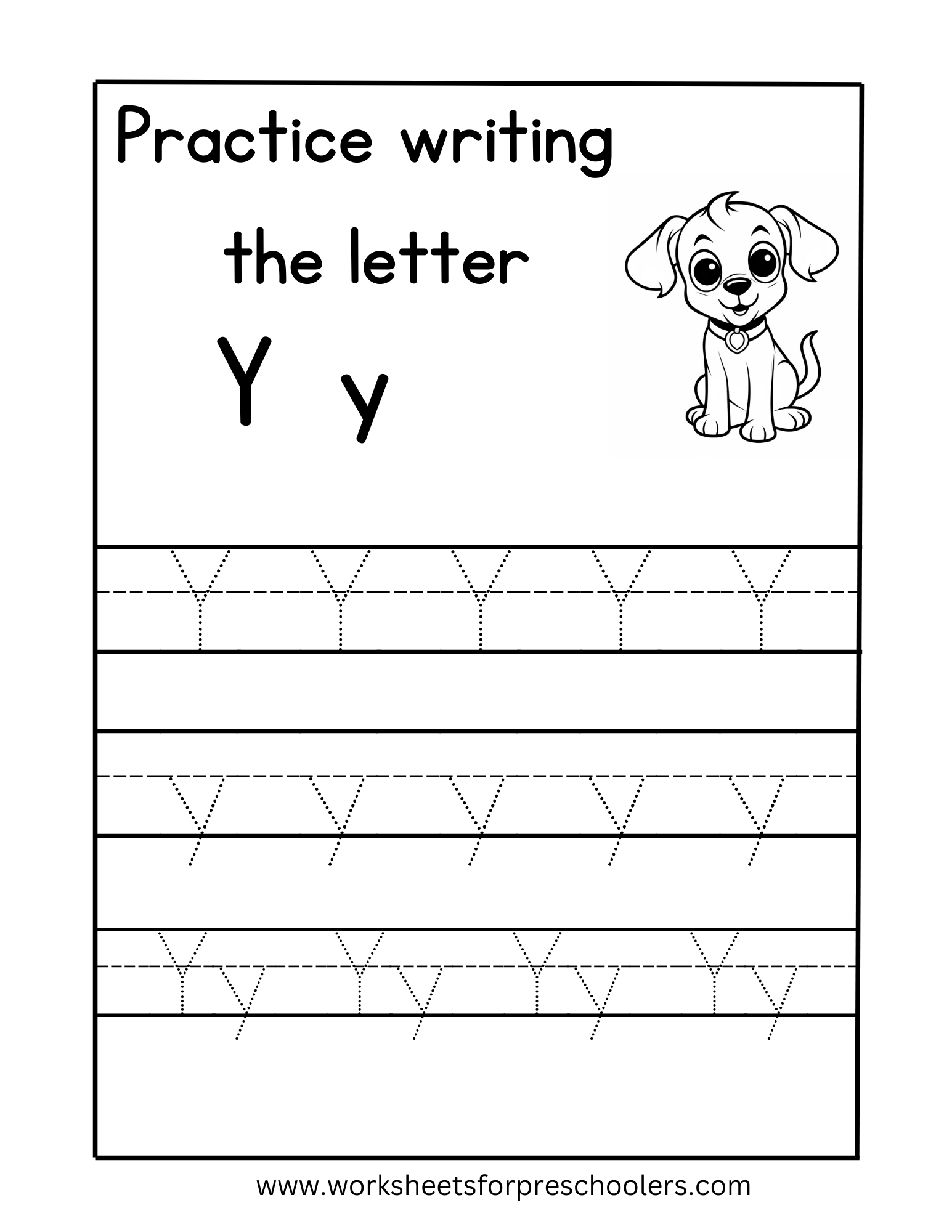 Tracing Uppercase And Lowercase Letter Y Worksheet