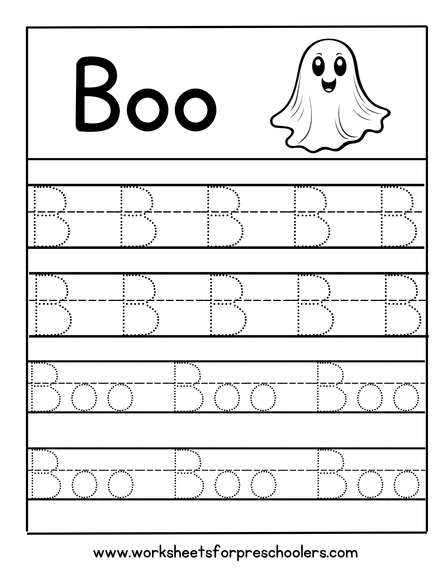 B for Boo Letter Tracing Worksheet